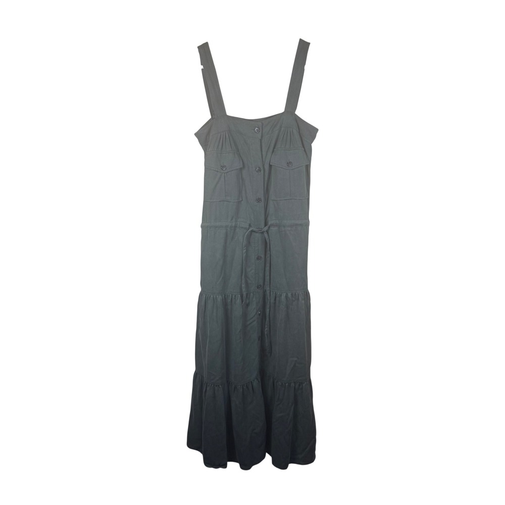 Pixie Market Overall Tiered Dress Womens XS Olive Utility Button Maxi Cottage